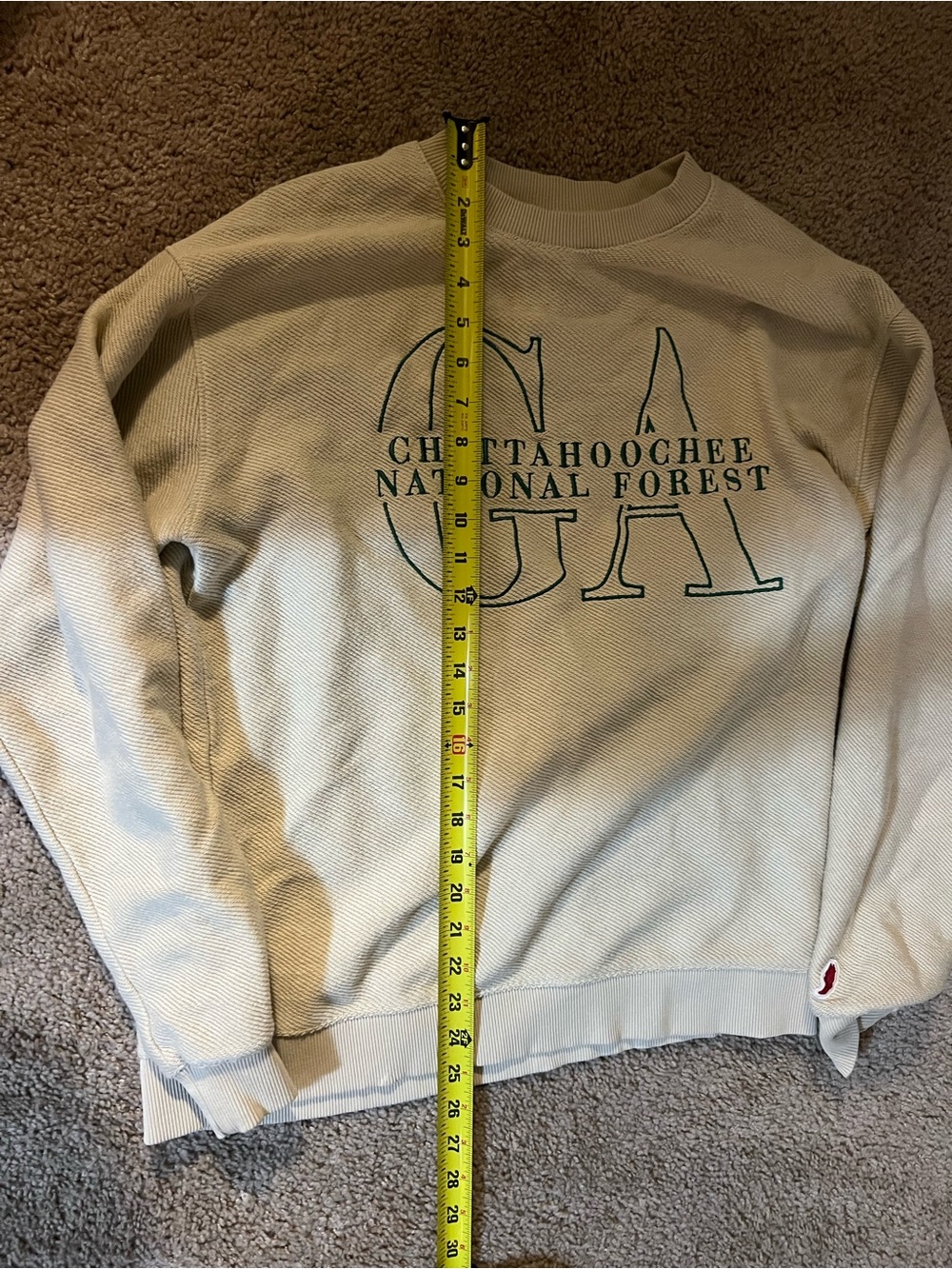 League Beige Crewneck Sweater with Green Lettering Chattahoochee National Forest - Picture 2 of 5